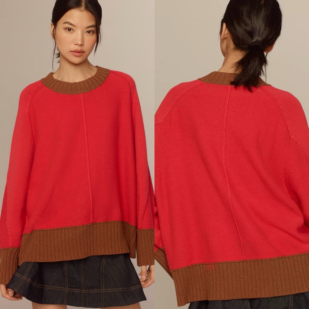 Anthropologie Maeve The Chandler Crew Neck Relaxed Pullover Sweater Red